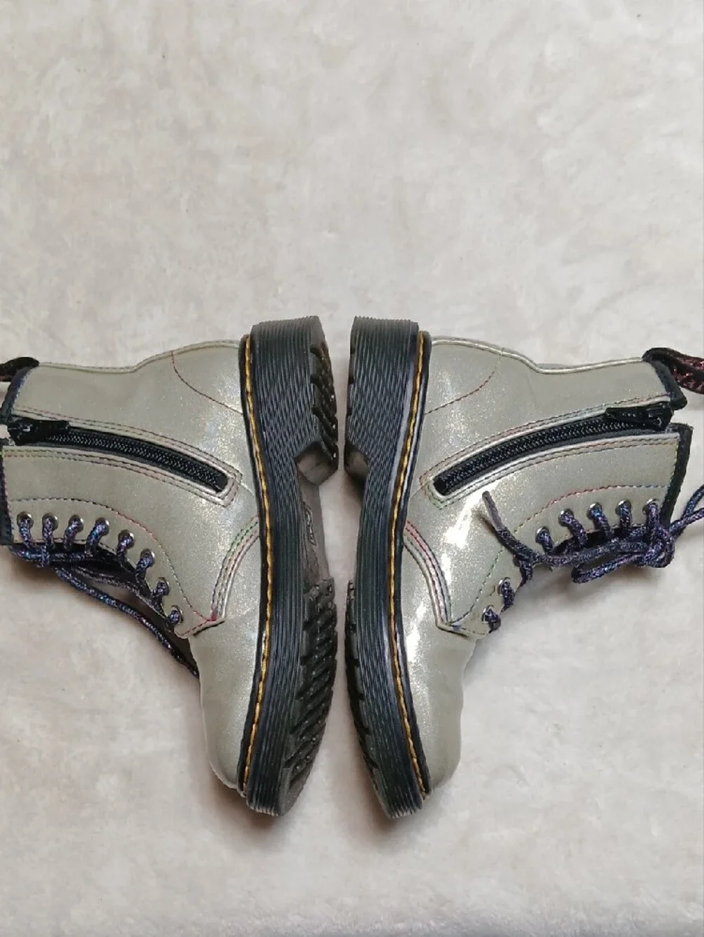Dr. Martens Kids Iridescent Silver Combat Boots with Black Soles Size 12 Girl - Picture 3 of 8
